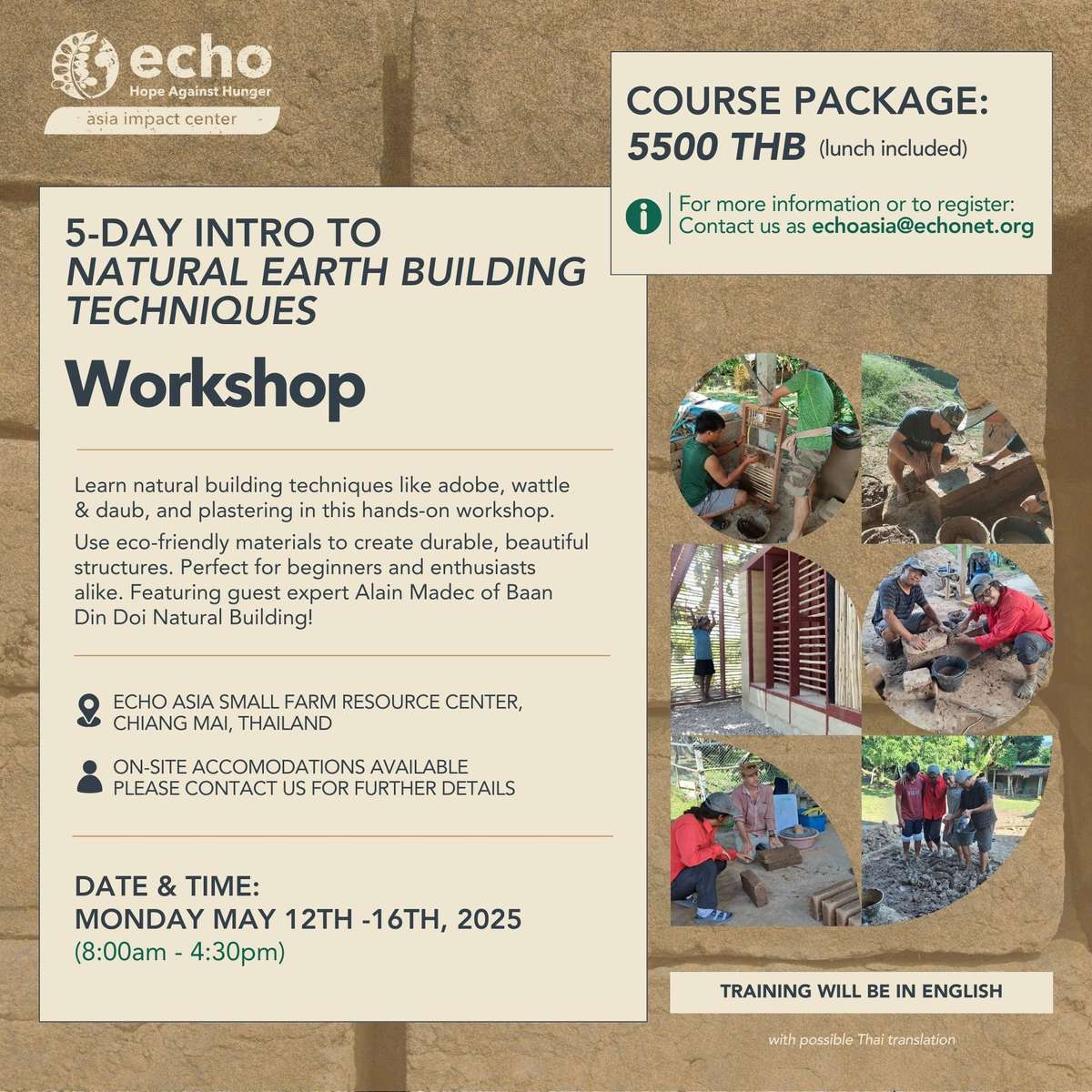 ECHO Asia Intro to Natural Earth Building Techniques Workshop_Flier