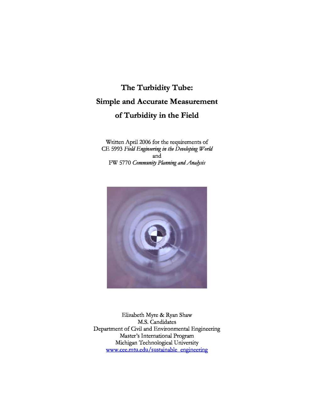 The Turbidity Tube: Simple and Accurate Measurement of Turbidity in the ...