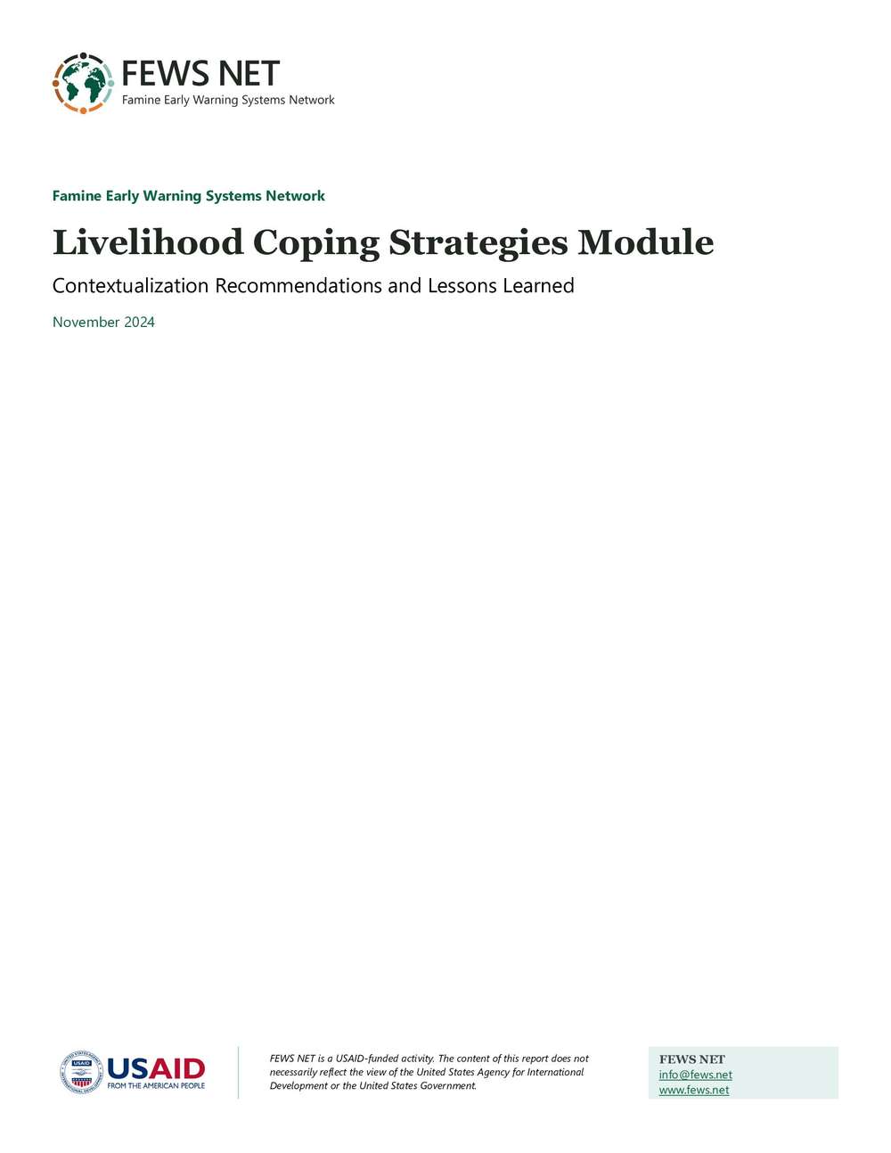 Livelihood Coping Strategies Module: Contextualization Recommendations ...