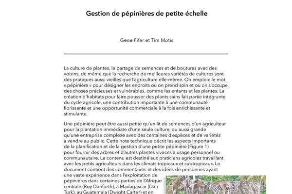 Gestion de pépinières de petite échelle